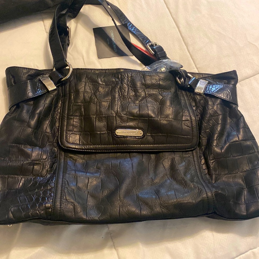 Large black Leather bag purse tote  Cynthia Rowe